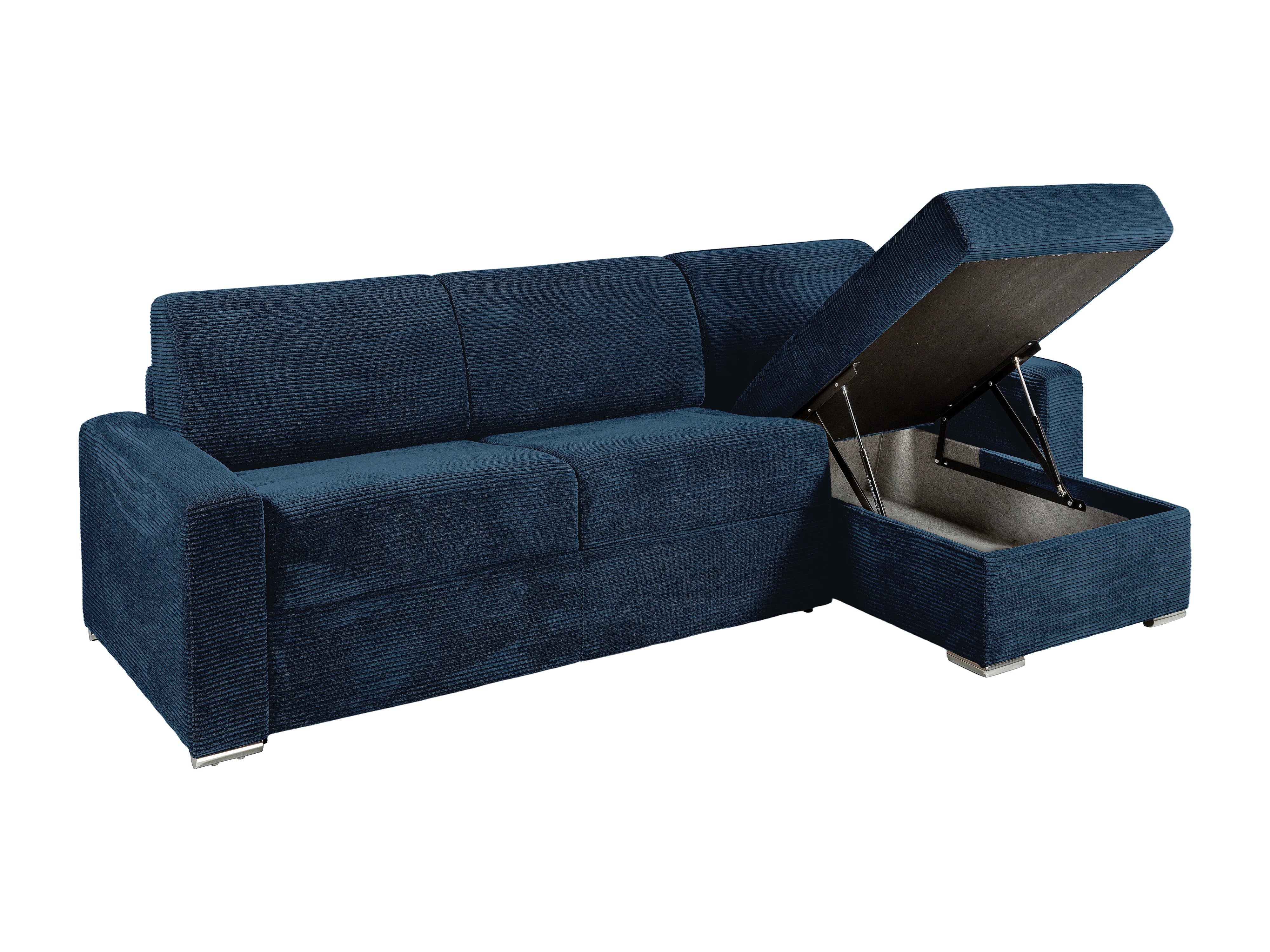 Canapé velours côtelé d'angle convertible bleu - CALITO