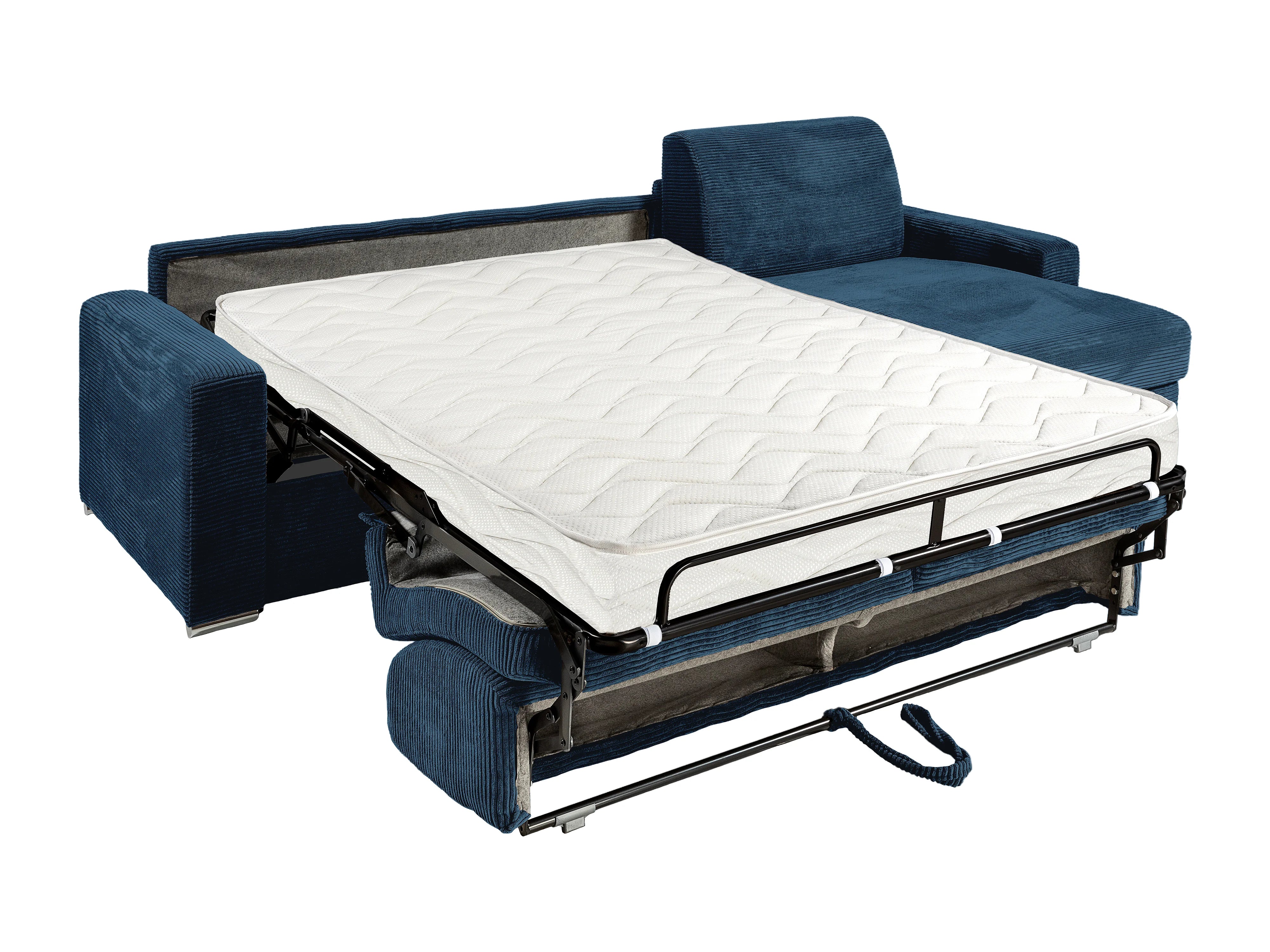 Canapé velours côtelé d'angle convertible bleu - CALITO