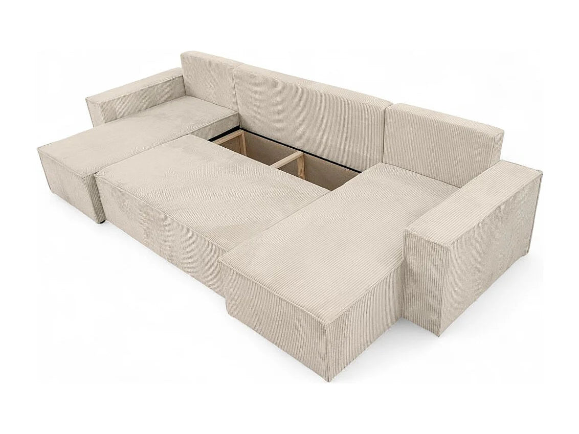 Canapé velours côtelé d'angle panoramique convertible beige - FARAH