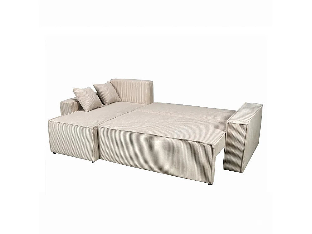 Canapé velours côtelé d'angle convertible réversible beige - ELISE