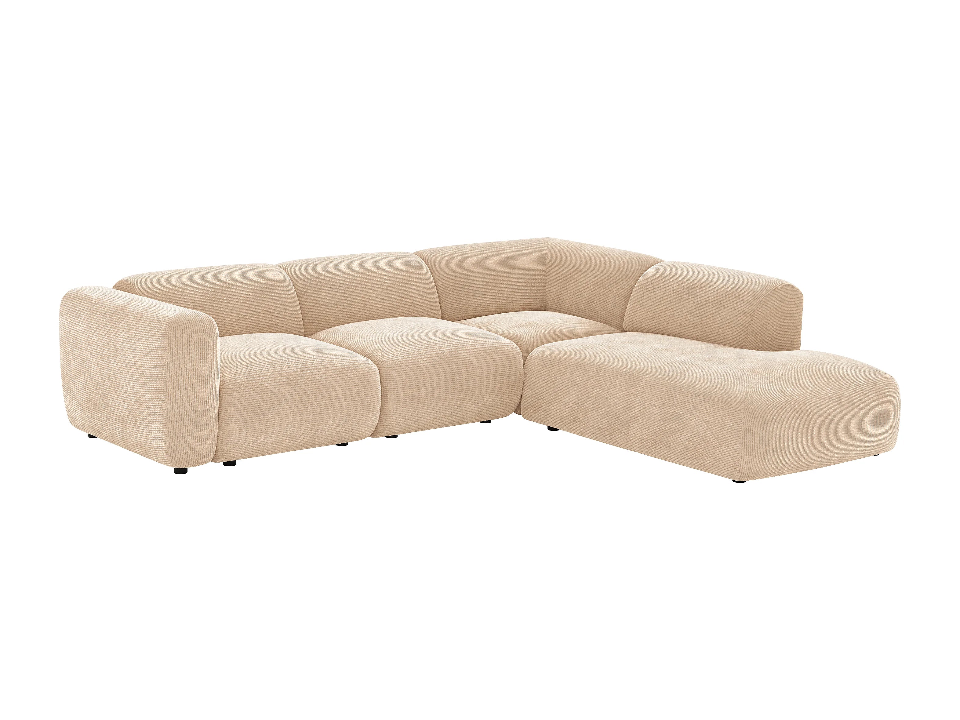 Canapé velours côtelé d'angle modulable 6 places beige - POGNI