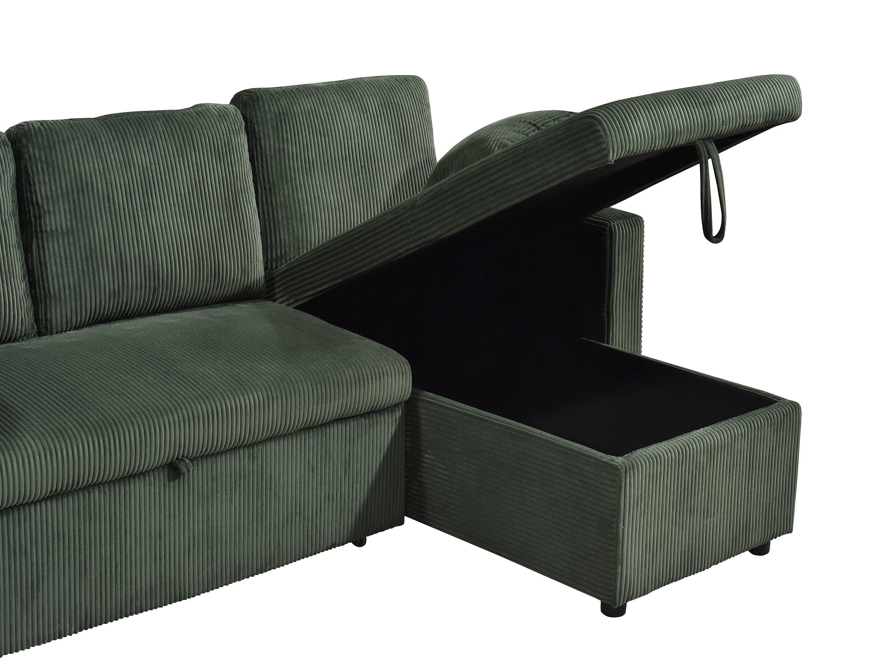 Canapé velours côtelé d'angle convertible réversible vert sapin - GAZUR