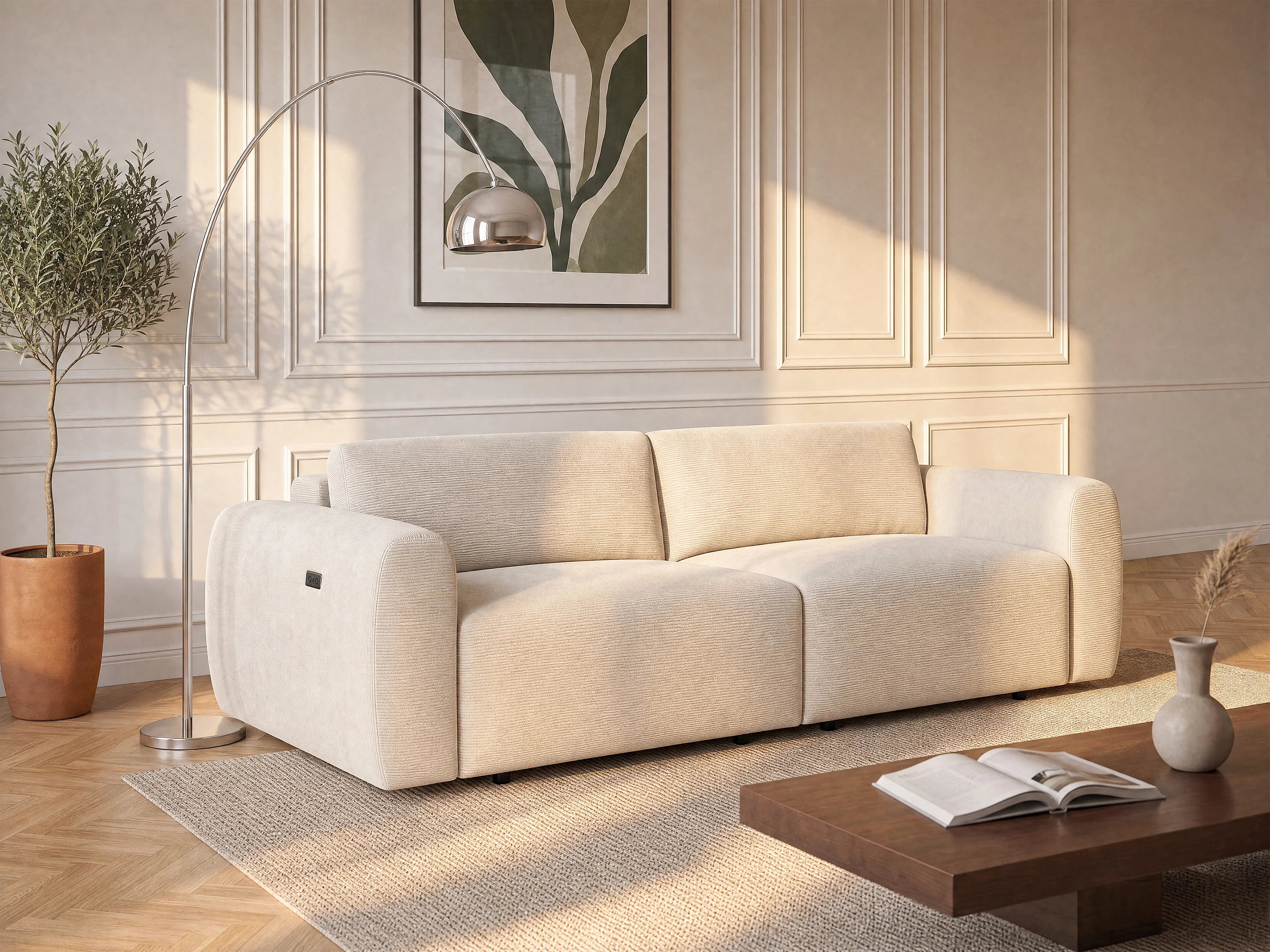 Canapé velours côtelé 4 places assise coulissante beige - PASTARO
