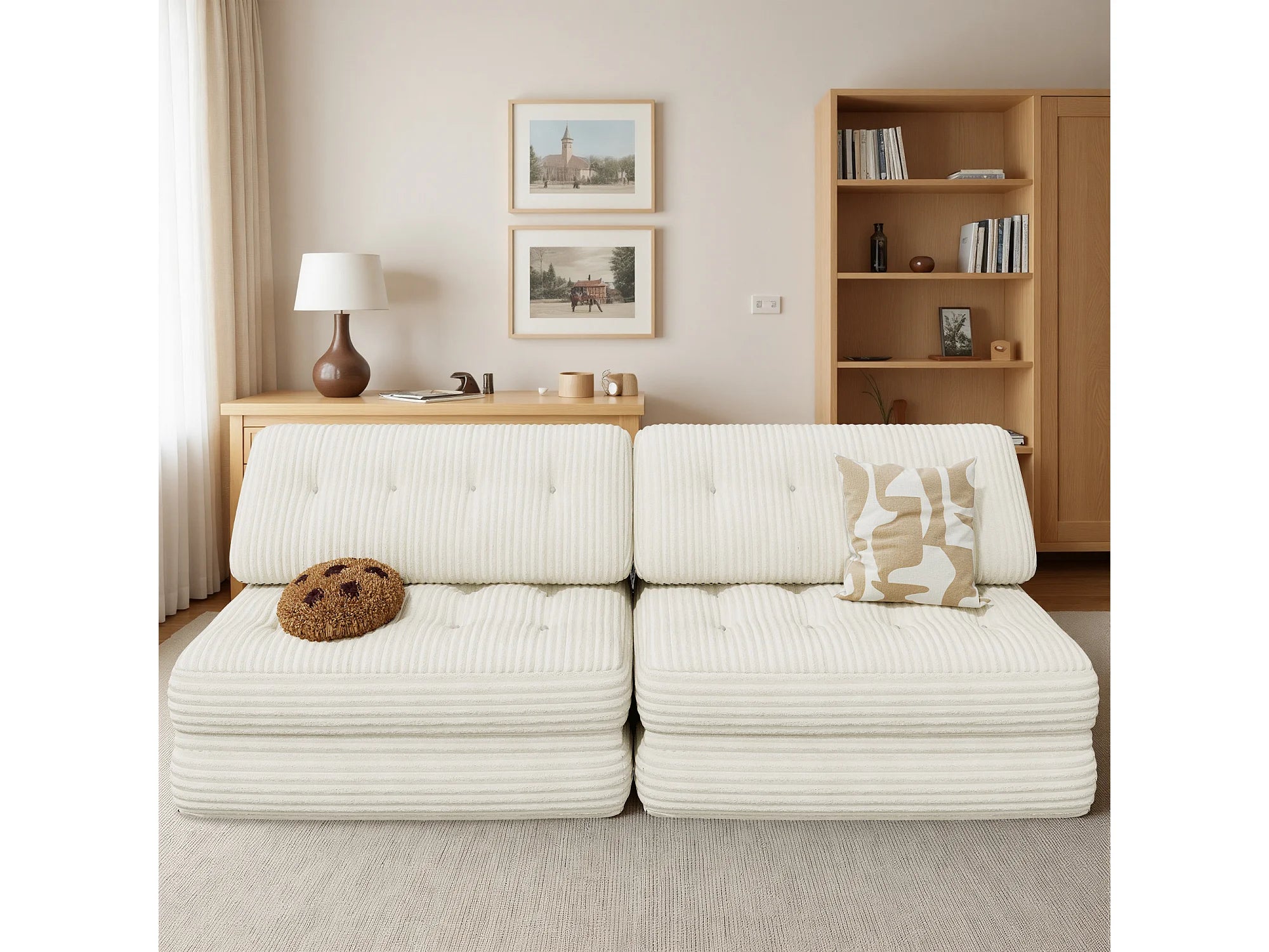 Canapé velours côtelé convertible 2 places blanc